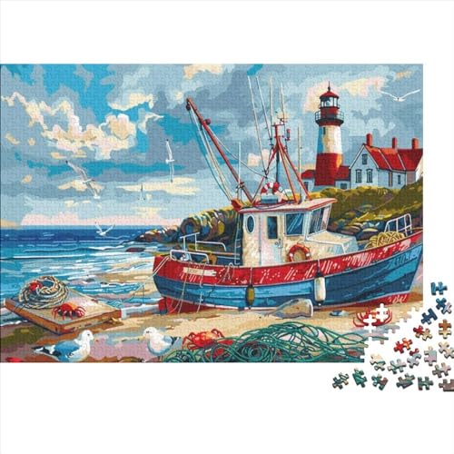 Puzzles 300 Teile Für Erwachsene Puzzles Für Erwachsene 300 Teile Puzzle Lernspiele- Fishing Boat on The Beach Rätsel 300pcs (40x28cm) von CPXSEMAZA