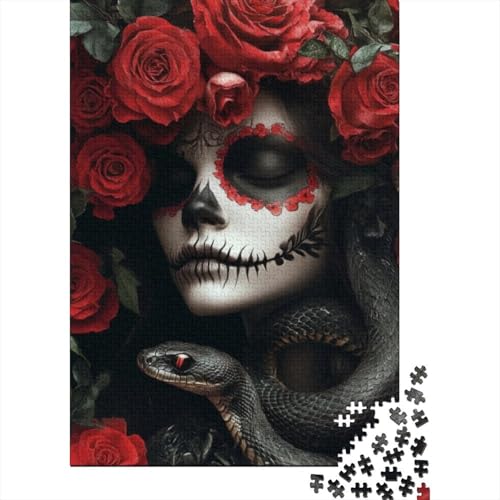 Puzzles Für Erwachsene 300 Teile Goth Rose Skull Puzzle 300 Teile Anspruchsvolles Spiel 300pcs (40x28cm) von CPXSEMAZA