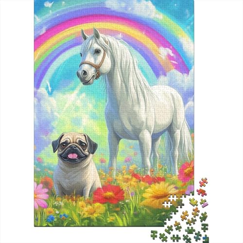 Puzzles Für Erwachsene 300 Teile Pug and Horse Puzzle 300 Teile Anspruchsvolles Spiel 300pcs (40x28cm) von CPXSEMAZA