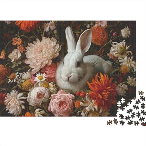 Rabbit and Flowers Puzzle, 300 Teile Puzzle, Erwachsene Puzzle, Einzigartiges Puzzle, Familienpuzzle, Denkspiel 300pcs (40x28cm) von CPXSEMAZA