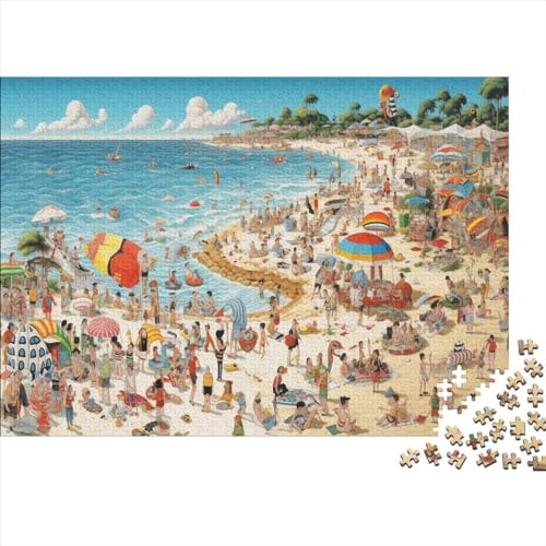 Scene on The Beach Jigsaw Puzzle Für Sohn/Kinder Familie Zusammen 1000 Schlafzimmer Dekoration Puzzles Erwachsene 1000 Stück Holz Puzzle Spiel Kinder Geschenk 1000pcs (75x50cm) von CPXSEMAZA