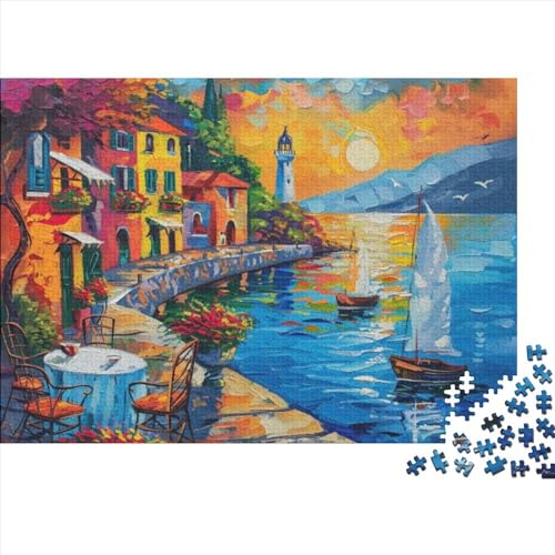 Seaside Town Jigsaw Puzzle Für Sohn/Kinder Familie Zusammen 300 Schlafzimmer Dekoration Puzzles Erwachsene 300 Stück Holz Puzzle Spiel Kinder Geschenk 300pcs (40x28cm) von CPXSEMAZA