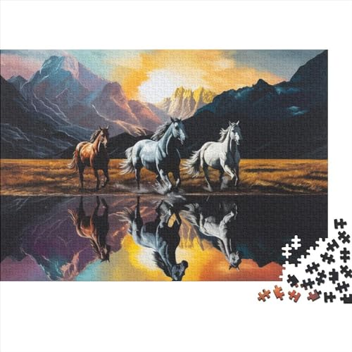 Three Horses at Sunset Jigsaw Puzzle Für Sohn/Kinder Familie Zusammen 1000 Schlafzimmer Dekoration Puzzles Erwachsene 1000 Stück Holz Puzzle Spiel Kinder Geschenk 1000pcs (75x50cm) von CPXSEMAZA