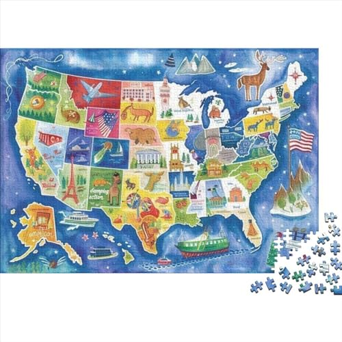 United States Map 1000 Teile Holzpuzzle Für Erwachsene Puzzle 1000 Teile Heimdekorationspuzzle 1000 Puzzles Für Erwachsene Spielzeug Und Spiele 1000pcs (75x50cm) von CPXSEMAZA