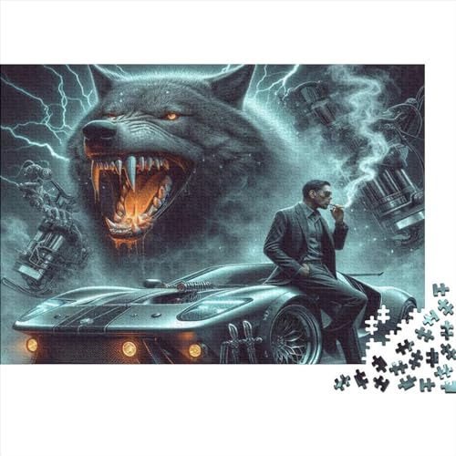 Wolf Muscle Car Jigsaw Puzzle Für Sohn/Kinder Familie Zusammen 300 Schlafzimmer Dekoration Puzzles Erwachsene 300 Stück Holz Puzzle Spiel Kinder Geschenk 300pcs (40x28cm) von CPXSEMAZA