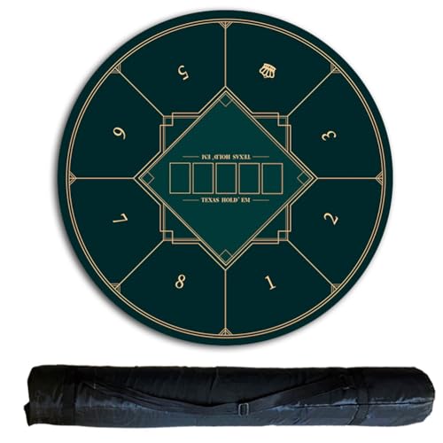 Tragbare Pokertischmatte Runde Pokermatte for Texas Holdem, 60 cm tragbare Pokertischplatte mit Tragetasche, Spiellayoutmatte for 8 Spieler for Spielen von Karten, Pokerspielen, Blackjack, Casino(Gree von CQAHDSEVF