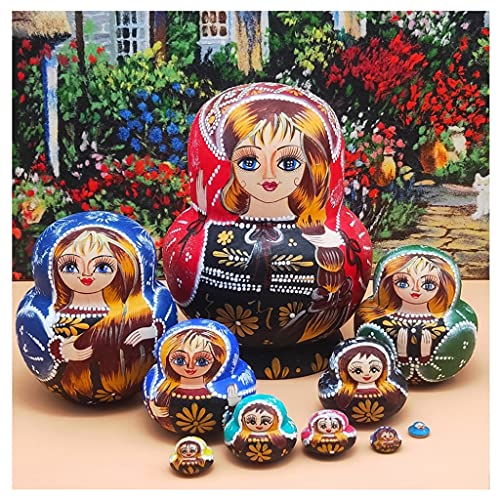 CQCQC Hölzerne Nistpuppen, 5,9 Zoll russische Nistpuppen Matroschka Holz stapelbar verschachteltes Set 10-teiliges handgefertigtes Spielzeug for Kinder Weihnachten Muttertag von CQCQC