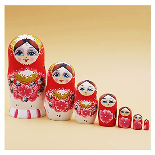 CQCQC Hölzerne Nistpuppen, Russische Nistpuppen Matroschka Holzset 7-teilig Handgefertigtes Spielzeug Geschenk for Kinder Weihnachten Muttertag Geburtstag Dekor von CQCQC