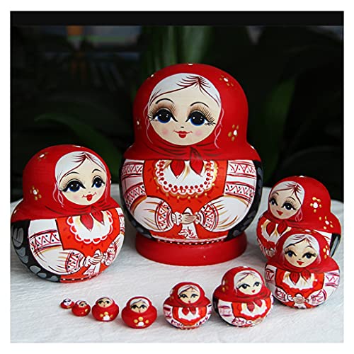 CQCQC Hölzerne Nistpuppen, Set mit 10 Stück Schal, traditionelle russische Nistpuppen, Matroschka, Wunschpuppen, Spielzeug, Geschenk, Heim- und Raumdekoration, 14,5 cm von CQCQC