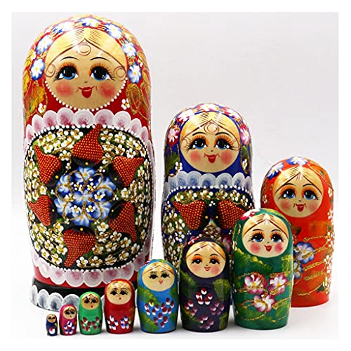 CQCQC Hölzerne Nistpuppen, russische Nistpuppen Matroschka Holz stapelbar verschachteltes Set 10-teiliges handgefertigtes Spielzeug for Kinder Kinder Geburtstagsgeschenk Dekor von CQCQC