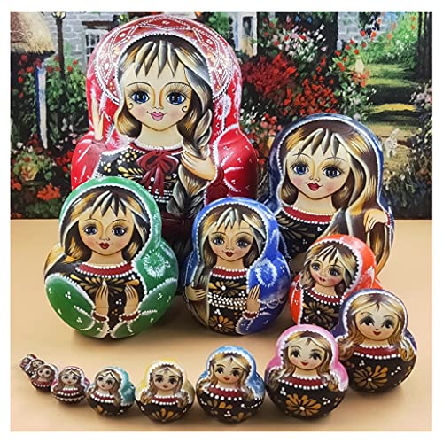 CQCQC Holz-Nistpuppen, Matroschka Russisches Nistpuppen-Set – 15-teiliges Russisches Stapel-Matroschka-Puppen – handgefertigte Holzpuppen Spielzeugpuppen for Kinder 8,2 Zoll von CQCQC