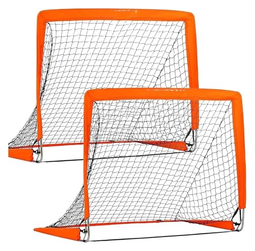 CQJJXKYC Tor-Set mit 2 Fußballtoren, Fußballnetz für Hinterhof-Indoor-Outdoor-Teamspiele, tragbare Pop-Up-Übungs-Fußballtore fußball Training Hallenfußballtraining(Orange) von CQJJXKYC