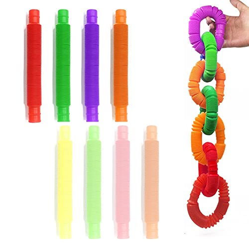 8er-Pack mehrfarbiges einziehbares Pop-Sensorik-Spielzeug Fingerspitzen-Spielzeug Flexible Kunststoffröhre Fun Tube (kostenlose Aufbewahrungstasche) von CQQNIU