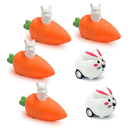 CQQNIU Set mit 4 Karotten- und 2 Hasen-Sets, kreative Osterhasen-Pull-Back-Auto-Spielzeug-Party-Eierkorb-Geschenke für Jungen und Mädchen von CQQNIU