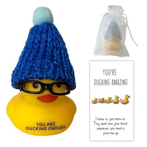 Emotional Support Rubber Ducks,Mini Funny Positive Rubber Duck, Inspirational Ducks with Cheer up Cards,Duck Car Dashboard Decorations, Cruise Rubber Ducks for Valentine's Day Gift (Blue) von CQSVUJ