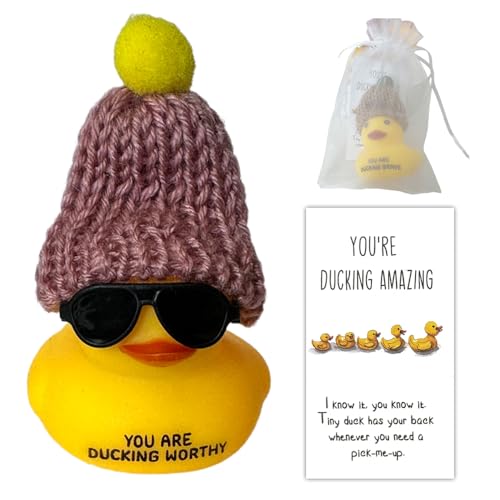 Emotional Support Rubber Ducks,Mini Funny Positive Rubber Duck, Inspirational Ducks with Cheer up Cards,Duck Car Dashboard Decorations, Cruise Rubber Ducks for Valentine's Day Gift (Brown) von CQSVUJ