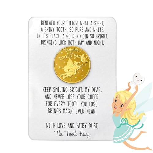 Tooth Fairy Money Coin, Tooth Fairy Coins with Message Card, Lost Teeth Reward Commemorative Coin, Tooth Fairy Metal Coins Kids Teeth Change Souvenir (1 PC) von CQSVUJ