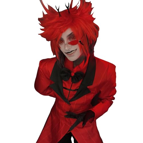 CR ROLECOS Alastor Cosplay Kostüm Hazbin Kostüm Erwachsene Rot Schuluniform mit Handschuhen Hemd Halloween Anzug XL von CR ROLECOS