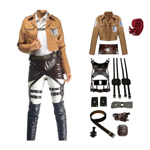 CR ROLECOS Anime AOT Cosplay Survey Corps Uniform Mikasa Ackerman Cosplay Kostüm Jacke und Gürtel Halloween Karneval Weihnachten für Erwachsene L von CR ROLECOS