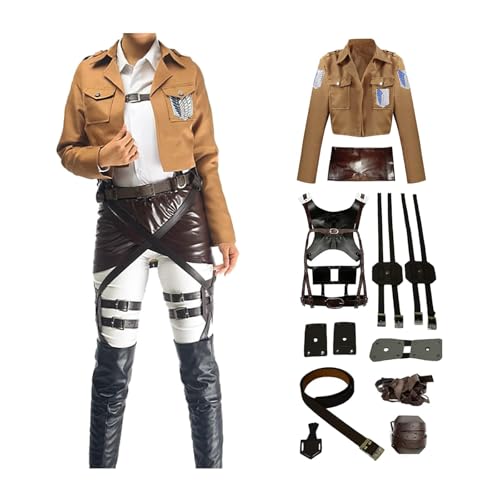 CR ROLECOS Anime AOT Cosplay Survey Corps Uniform Mikasa Ackerman Cosplay Kostüm Jacke und Gürtel Halloween Karneval Weihnachten für Erwachsene L von CR ROLECOS