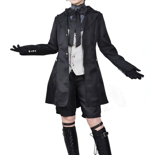 CR ROLECOS Anime Black Ciel Phantomhive Cosplay Kostüm Outfit Schwarze Uniform Cosplay Weihnachten Halloween Karneval Party Kostüm L von CR ROLECOS