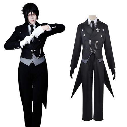 CR ROLECOS Anime Black Sebastian Michaelis Cosplay Outfit Schwarze Uniform Cosplay Kostüm Weihnachten Halloween Karneval Party Kostüm L von CR ROLECOS