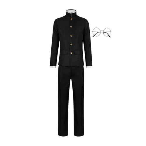 CR ROLECOS Anime DAN DA DAN Cosplay Ken Takakura Cosplay Kostüm Outfit Takakura Ken Uniform Komplettes Set Halloween Karneval Dress Up Anzug mit Perücke Brille XL von CR ROLECOS