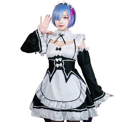 CR ROLECOS Anime Rem Ram Cosplay Kostüm Outfit Re Life In A Different World From Zero Maid Dresses Uniform Halloween Partykleid M von CR ROLECOS