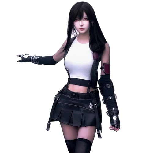 CR ROLECOS Anime Spiel Tifa Lockhart Cosplay Tifa Lockhart Kostüm Outfit Rolle Tifa Lockhart Uniform Komplettset Set Halloween Karneval Party Dress Up Anzug S von CR ROLECOS