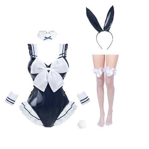 CR ROLECOS Bunny Girl Cosplay Kostüm Set Kawaii Hasenkostüm für Damen Bunny Bodysuit Erwachsene Kaninchen Haarreif Strümpfe Set Schönes Bunnygirl Outfit Halloween Rave 3XL von CR ROLECOS