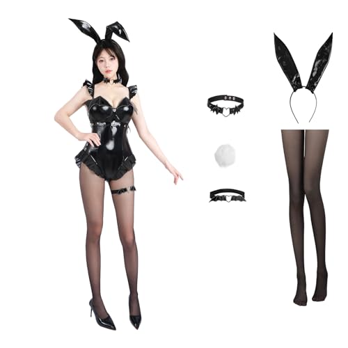 CR ROLECOS Bunny Kostüm Frauen Girl Sakurajima Mai Cosplay Kostüm Anime Senpai Bunny Suit Kostüm Bunny Bodysuit mit Hasenohren Strümpfe Set L von CR ROLECOS