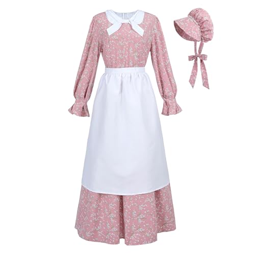 CR ROLECOS Damen Pionierkleid Rose Pink Floral Prärie Kleider Pilger Kolonial Kostüm Motorhaube Schürze 3-teiliges Set M CR ROLECOS Damen Pionierkleid Rose Pink Floral Prärie Kleider Pilger Kolonial Kostüm Motorhaube Schürze 3-teiliges Set M von CR ROLECOS