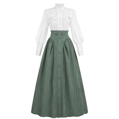 CR ROLECOS Edwardian Viktorianisches Kleid für Damen 1800er Renaissance Ballkleid Kostüm mit Taschen Grün XXL von CR ROLECOS