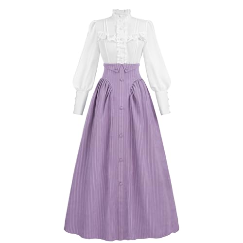 CR ROLECOS Edwardian Viktorianisches Kleid für Damen 1800er Renaissance Ballkleid Kostüm mit Taschen Lila XXL von CR ROLECOS