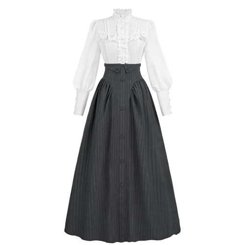 CR ROLECOS Edwardianisches viktorianisches Kleid für Damen, 1800er Renaissance Ballkleid Kostüm mit Taschen, Schwarz, L von CR ROLECOS