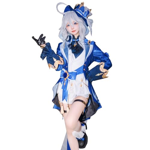 CR ROLECOS Furina Cosplay Magischer Assistent Furina Kostüm Outfit Charaktere Uniform Kleid Full Set Halloween Dress Up Anzug mit Perücke XL von CR ROLECOS