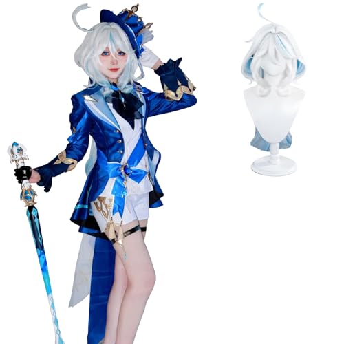 CR ROLECOS Genshin Impact Focalors Cosplay Kostüm Furina Cosplay Outfit für Halloween Weihnachten Party mit Perücke 3XL von CR ROLECOS