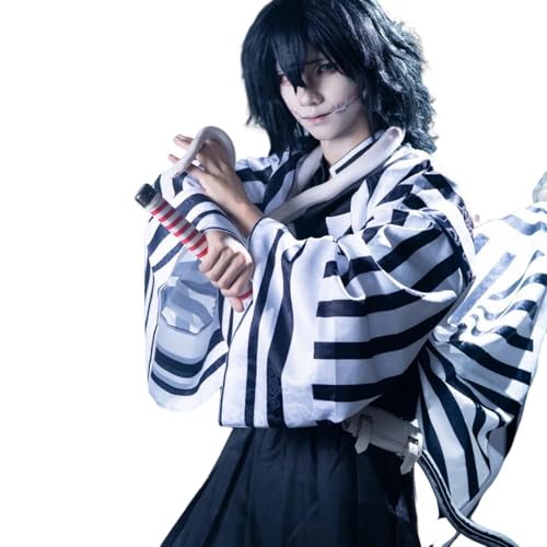 CR ROLECOS Iguro Obanai Cosplay Anime Iguro Obanai Kostüm Outfit Halloween Party Kimono Streifen Uniform Volles Set XL von CR ROLECOS