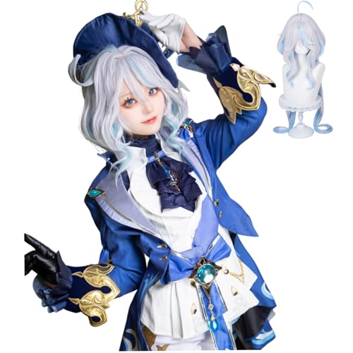 CR ROLECOS Furina Cosplay Magischer Assistent Furina Kostüm Outfit Charaktere Uniform Kleid Full Set Halloween Dress Up Anzug mit Perücke L von CR ROLECOS