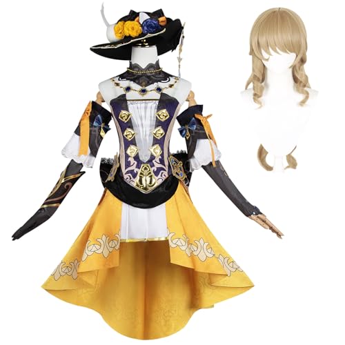 CR ROLECOS Navia Cosplay Kostüm Navia de Navia Outfit Charaktere Uniform Kleid Full Set Halloween Dress Up Anzug mit Hut Perücke 3XL von CR ROLECOS