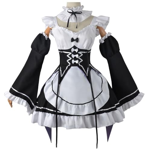 CR ROLECOS Rem Ram Cosplay Kostüm Outfit Re Life In A Different World From Zero Maid Dress Uniform Komplettset Halloween Party Dress Up XXL von CR ROLECOS