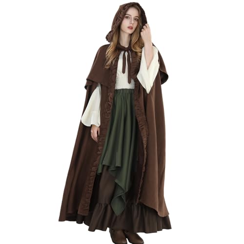 CR ROLECOS Renaissance Kapuzenumhang brauner Samtumhang viktorianisches Capelet Mittelalter Hobbit Halloween-Kostüm S von CR ROLECOS