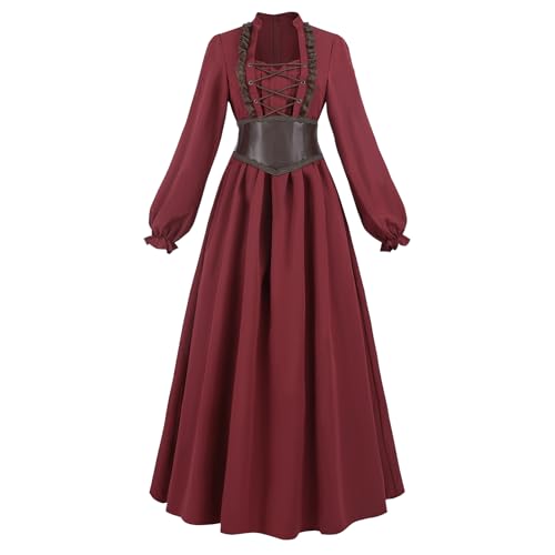 CR ROLECOS Renaissance-Kostüm für Damen, mittelalterliches Feenkleid mit Gürtel, Weinrot, viktorianisches Kleid für Damen, Größe XXL CR ROLECOS Renaissance-Kostüm für Damen, mittelalterliches Feenkleid mit Gürtel, Weinrot, viktorianisches Kleid für Damen, Größe XXL von CR ROLECOS