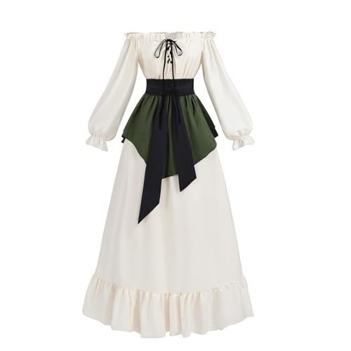 CR ROLECOS Renaissance Mittelalter Kleid Damen Schulterfrei Ren Fair Kleid Langarm Viktorianisches Kostüm L von CR ROLECOS