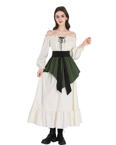 CR ROLECOS Renaissance Mittelalter Kleid Damen Schulterfrei Ren Fair Kleid Langarm Viktorianisches Kostüm M von CR ROLECOS