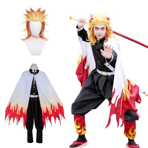 CR ROLECOS Rengoku Kyoujurou Kostüm Cosplay Kostüm Kyoujurou Halloween vollständiger cosplay Satz Mit Perücke S von CR ROLECOS