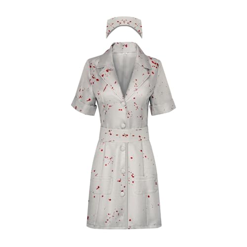 CR ROLECOS Silent Hill Remake Cosplay Nurse Kostüm Damen Krankenhaus Nurse Blutfleckenkleid Horror Zombie Krankenhaus Nurse Role Play für Halloween Karneval mit Hut M von CR ROLECOS