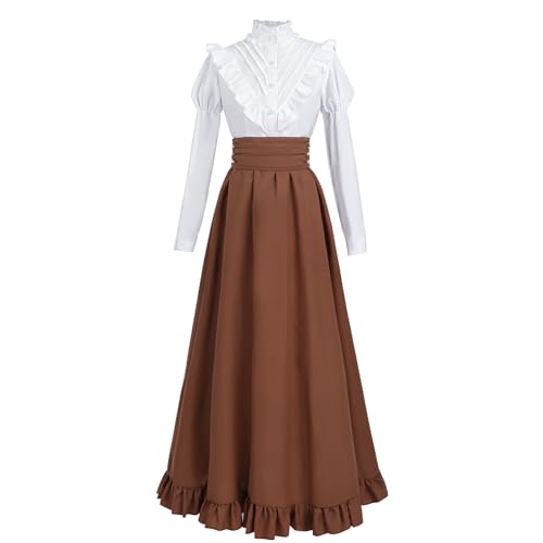 CR ROLECOS Viktorianisches Kleid Edwardianisches Renaissance-Kostüm für Damen, Mittelalter Vintage, Braun, M von CR ROLECOS