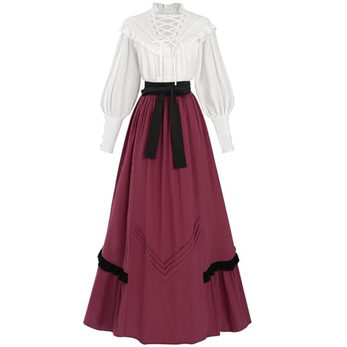 CR ROLECOS Viktorianisches Kleid für Frauen 1800s Klassisches 2-teiliges Renaissance Kleid Kostüm ZiegelRot M von CR ROLECOS