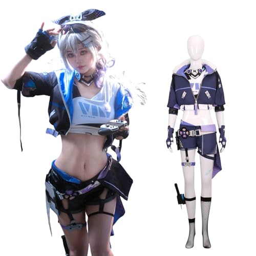 R ROLECOS Honkai Star Rail Cosplay Silver Wolf Cosplay Kostüm Outfit Spielfigur Silver Wolf Uniform Komplettset mit Perücke Halloween Karneval Party Dress Up Anzug L von CR ROLECOS